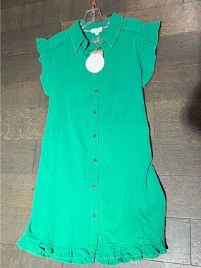 Janie and Jack Emerald Green Ruffle Sleeve Shirt Dress